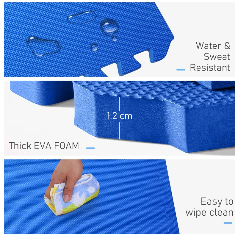 HOMCOM set covor tip puzzle 8 bucati, 60x60cm, albastru