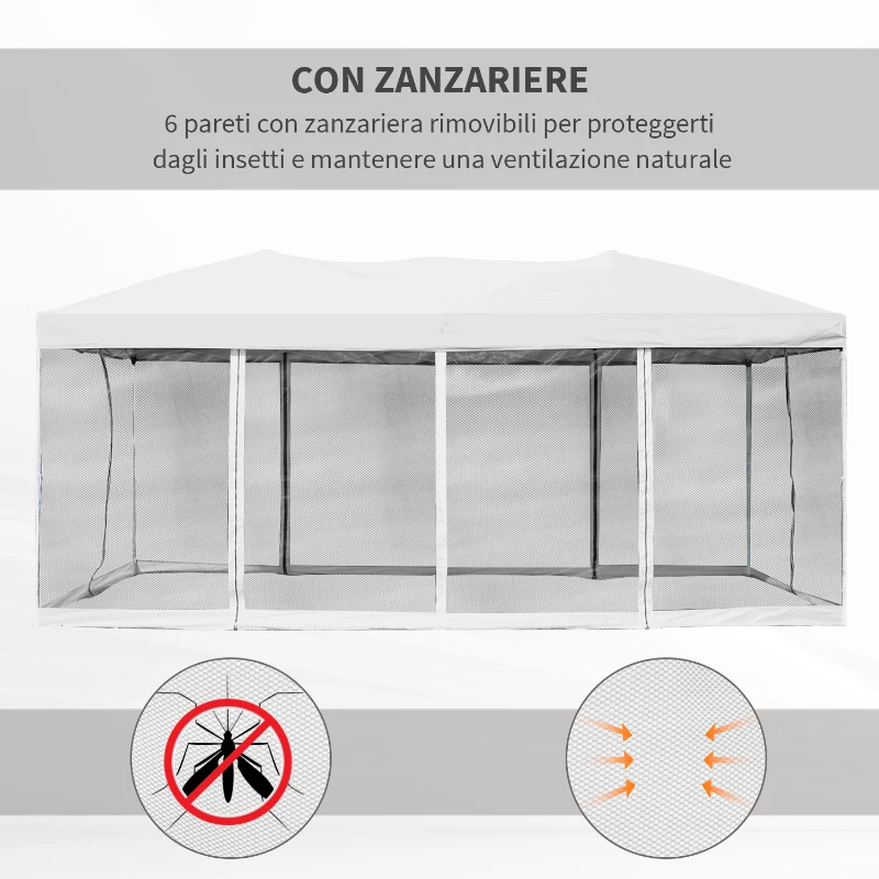 Outsunny Gazebo da Giardino Pieghevole con Zanzariera, Crema, 3x6m