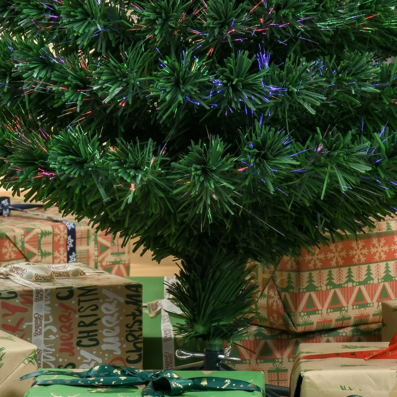 HOMCOM Brad de Crăciun Artificial foarte Des cu Fibră Optică Înălțime 150cm cu Suport