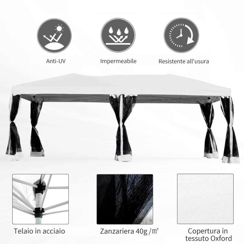 Outsunny Gazebo da Giardino Pieghevole con Zanzariera, Crema, 3x6m