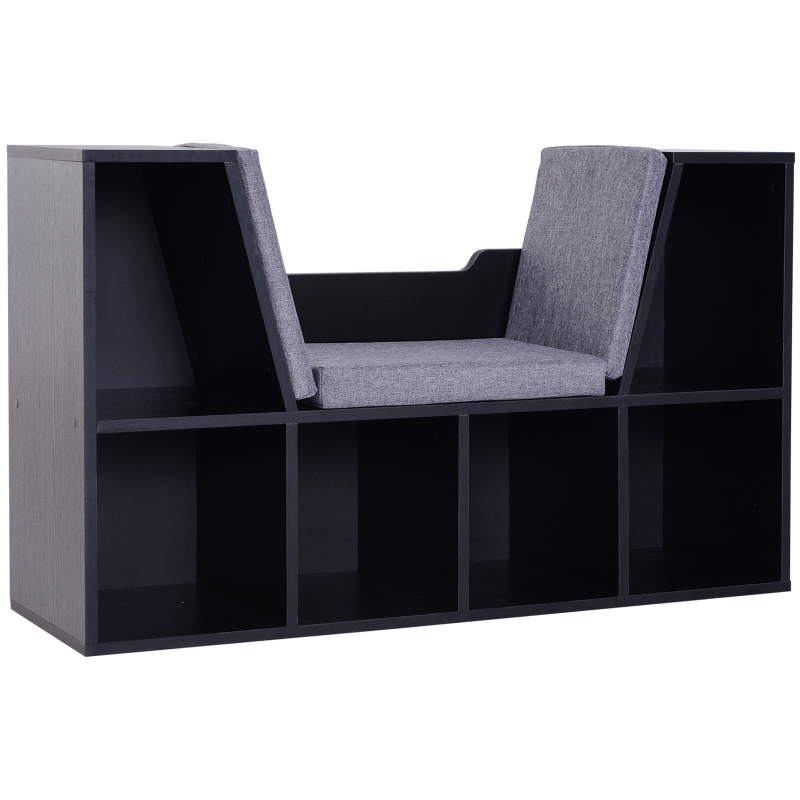 HOMCOM Bookcase Storage W/Particle Board Sponge Linen, 102W x 30D x 61Hcm-Black/Grey