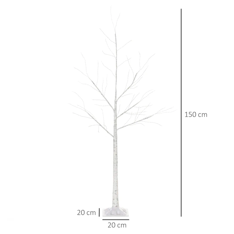 HOMCOM Copac de Craciun cu lumini LED, baza patrata si cablu de alimentare pentru interior si exterior, din otel si PP, 20x20x150, alb