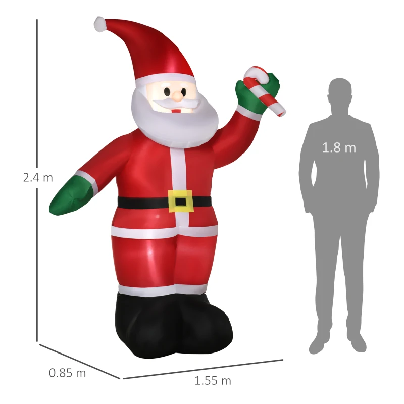 Outsunny Mos Craciun gonflabil 240 cm cu lumini LED, decoratiuni de Craciun pentru interior si exterior cu umflator inclus