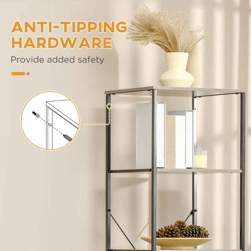 HOMCOM Industrial Storage Cabinet with 2 Open Shelves and 3 Foldable Fabric Drawers, Multifunctional Bookshelf in Living Room, Study, Bedroom, Grey