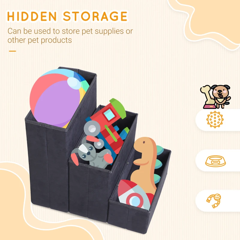 PawHut  Foldable Pet Stairs, 3 Step Portable Dog Cat Ladders with Washable Fleece Faux Suede Cover, for Mobility Assistan