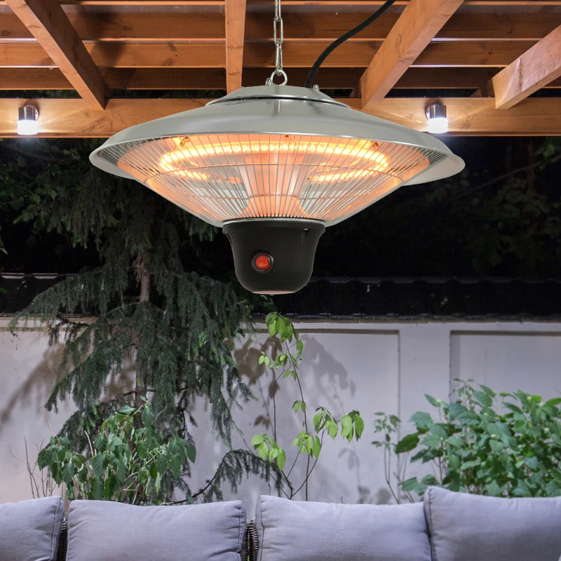 Outsunny Hanging Halogen Patio Heater 1500W, Auminium, 240V-Silver