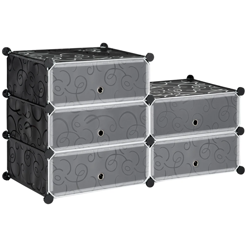 HOMCOM Modular Storage System for 6 Pairs of Shoes, 49 cm x 36.5 cm x 108 cm, Black