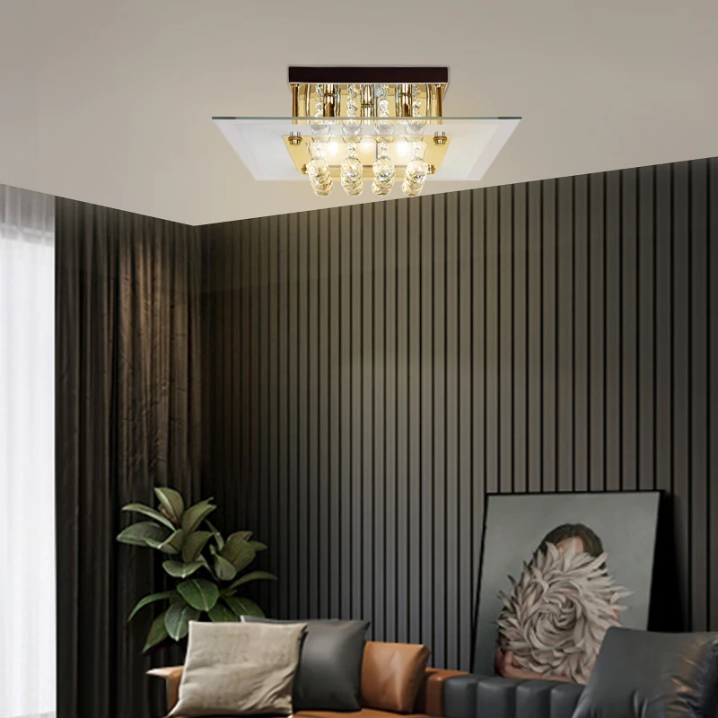 HOMCOM Modern Crystal Chandelier, Ceiling Mount Pendant Lamp  for Living Room, Bedroom, Hallway, 40x40x16cm