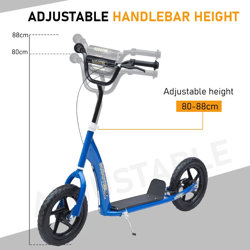 HOMCOM Bicycle Scooter, Kick Scooter for Kids, Big Wheel, 12" Tyres Scooter-Blue