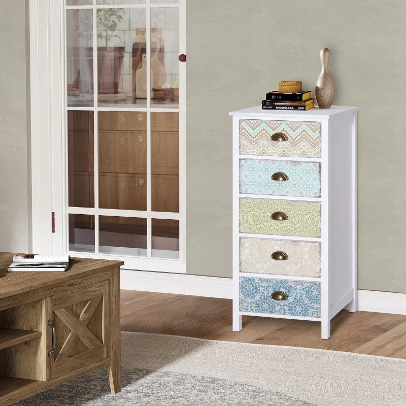 HOMCOM Chest of 5 Drawers Bedside Cabinet Side Storage Chest Entryway Living Room Bedroom Furniture Organizer Unit