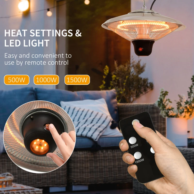 Outsunny Hanging Halogen Patio Heater 1500W, Auminium, 240V-Silver