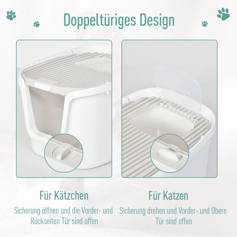 PawHut Katzentoilette mit 2 Türen, Katzenklo mit Bodenschale und Schaufel, Desodorierungsbox, PP ABS, 55,5 x 44,5 x 38,3 cm