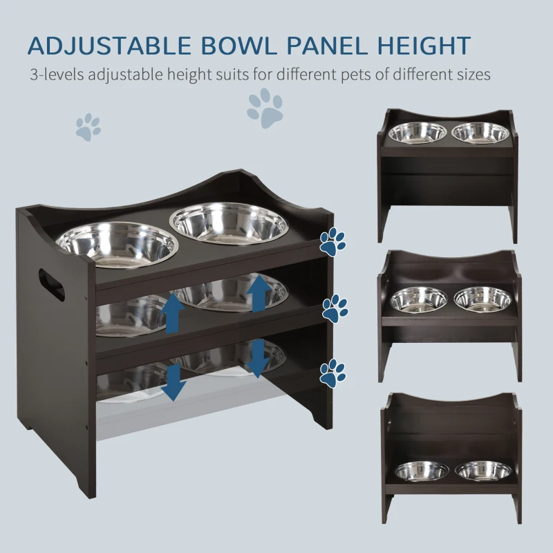 PawHut MDF Elevated Duo Pet Bowl Feeder Brown