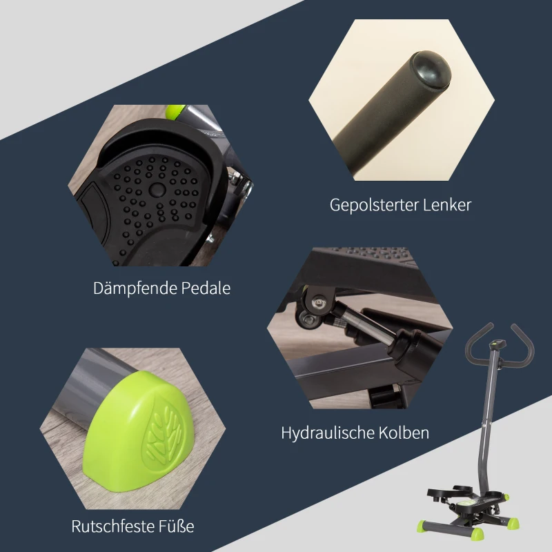 HOMCOM Stepper met LCD-Monitor 55 x 44 x 108 cm Staal Grijs+Groen+Zwart