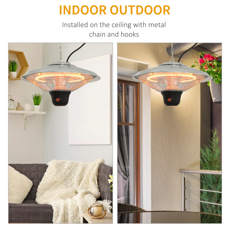 Outsunny Hanging Halogen Patio Heater 1500W, Auminium, 240V-Silver