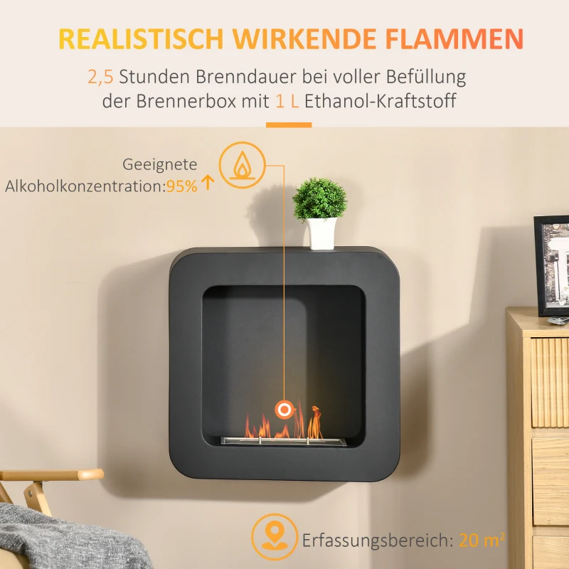 HOMCOM Ethanolkamin Brenndauer 2,5 Stunden 48 x 18 x 48 cm