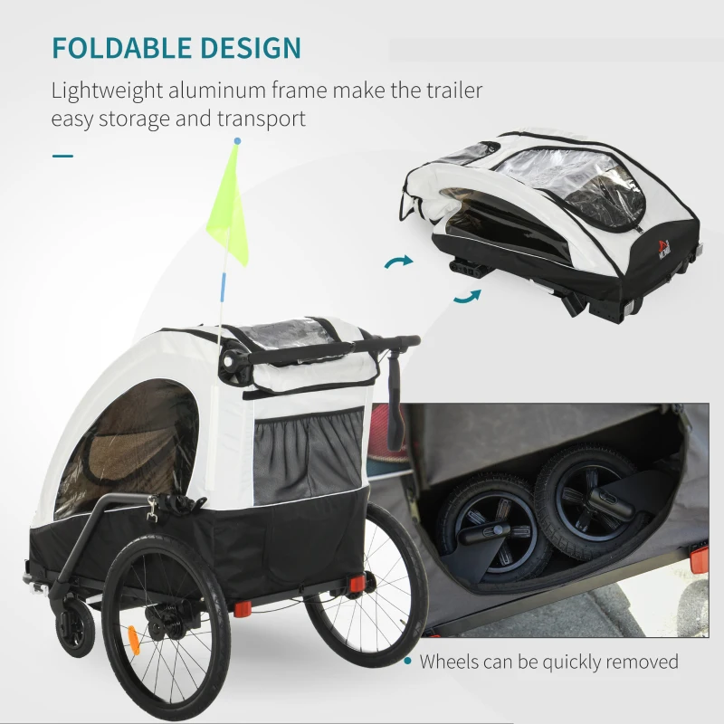 HOMCOM Child Bike Trailer 3 In1 Foldable Jogger Stroller 2-Seater Baby Stroller Transport Buggy Carrier with Shock Absorber System Rubber Tires Adjustable Handlebar Kid Bicycle Trailer White and Black