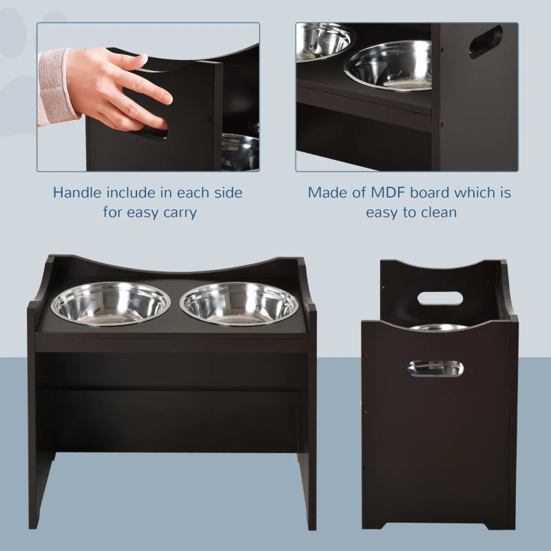 PawHut MDF Elevated Duo Pet Bowl Feeder Brown