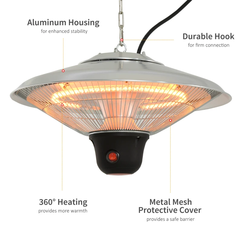 Outsunny Hanging Halogen Patio Heater 1500W, Auminium, 240V-Silver
