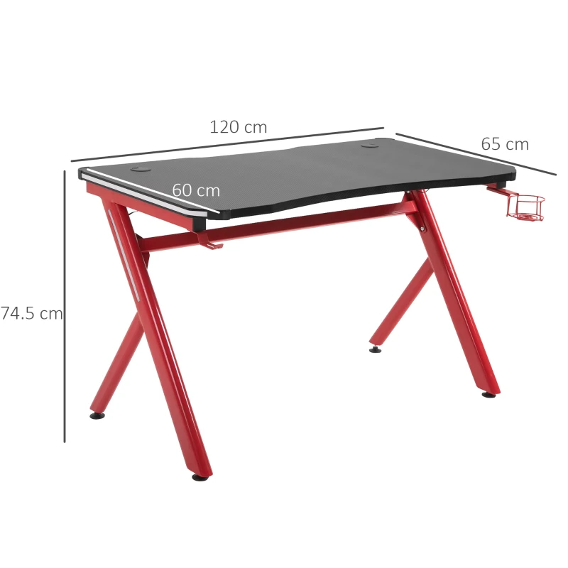 HOMCOM Small Gaming Desk, Steel Frame LED w/ Headphone & Drink Holder Black