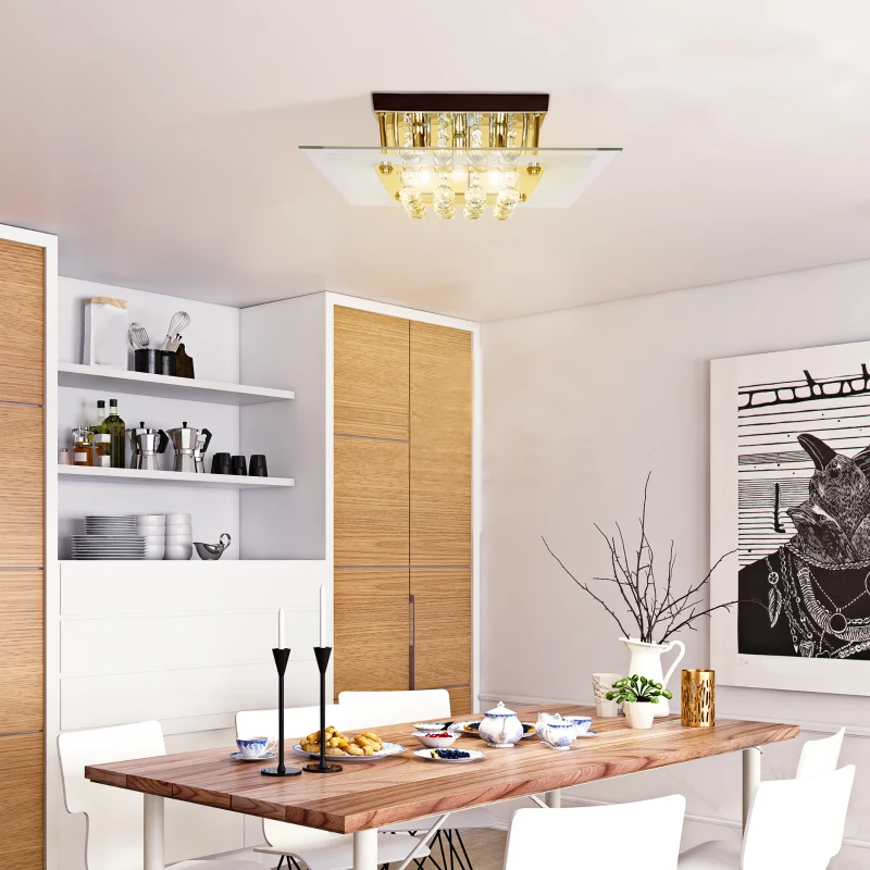 HOMCOM Modern Crystal Chandelier, Ceiling Mount Pendant Lamp  for Living Room, Bedroom, Hallway, 40x40x16cm