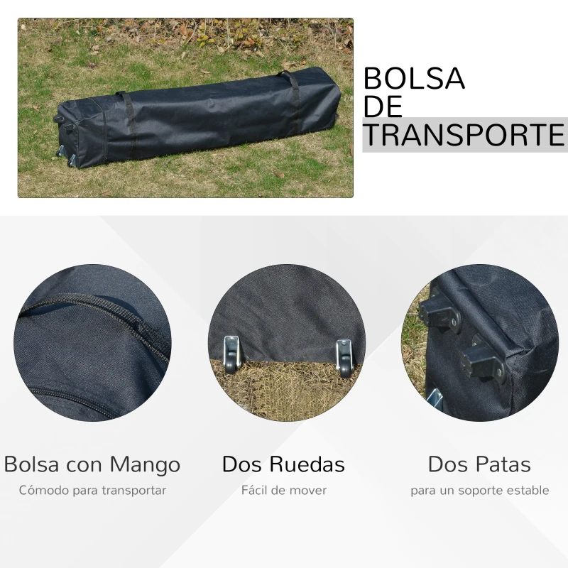 Outsunny Cenador Plegable 4x4 m Carpa de jardín con Doble Techo Altura Ajustable con Bolsa de Transporte de Acero Tela Oxford Protección UV para Fiestas Bodas Caqui y Café