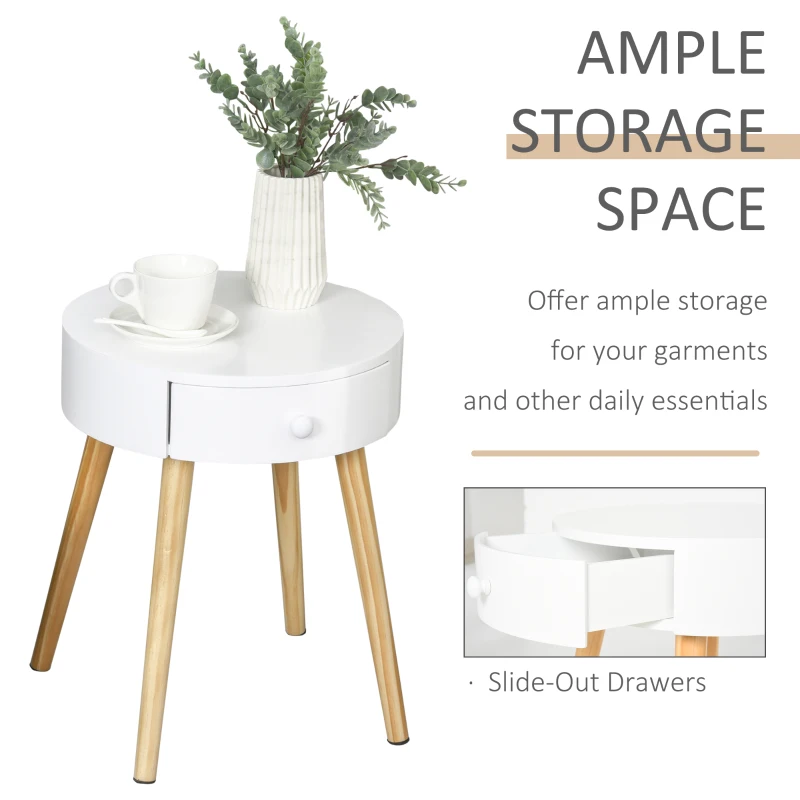 HOMCOM Noptiera Rotunda sertar organizer design inaltat din lemn alb