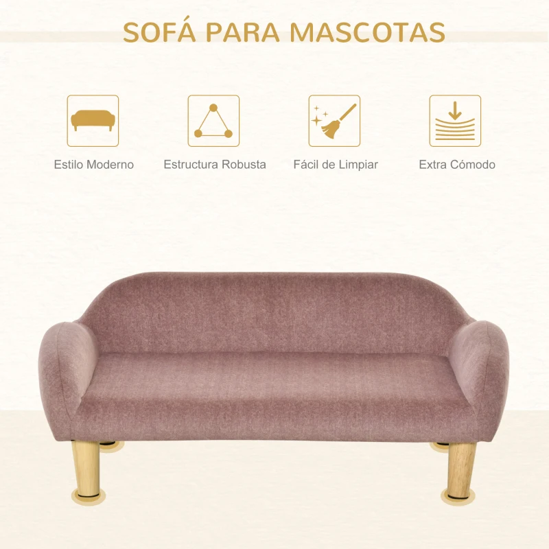PawHut Sofá para Mascotas Tapizado en Terciopelo Suave Sofá Cama para Perros Gatos Medianos Pequeños Acolchado Grueso con Patas de Madera 70x40x28 cm Rosa