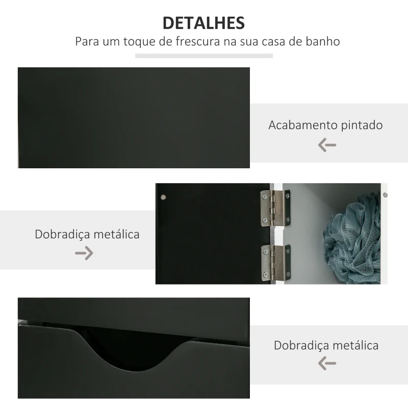 kleankin Armário Casa de Banho com 2 Portas e 2 Prateleiras Abertas Coluna Auxiliar  Estilo Moderno 15,2x29,8x118cm Branco Preto