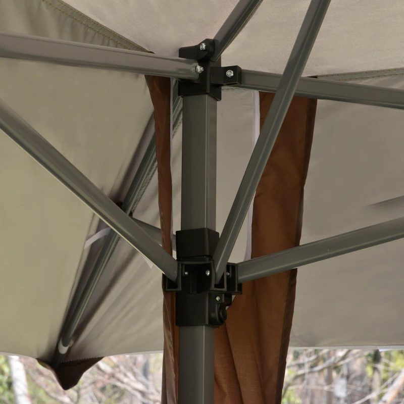 Outsunny Cenador Plegable 4x4 m Carpa de jardín con Doble Techo Altura Ajustable con Bolsa de Transporte de Acero Tela Oxford Protección UV para Fiestas Bodas Caqui y Café