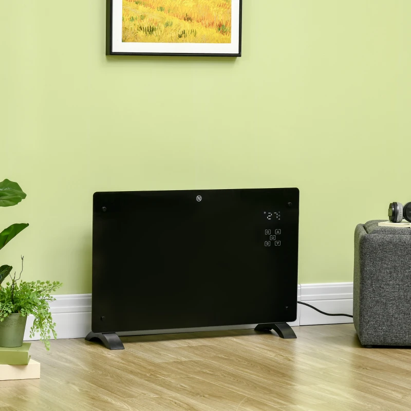 HOMCOM Aquecedor Elétrico 1000W/2000W Aquecedor por Convecção de Parede com Ecrã LED Termostato Regulável 78x24x52 cm Preto