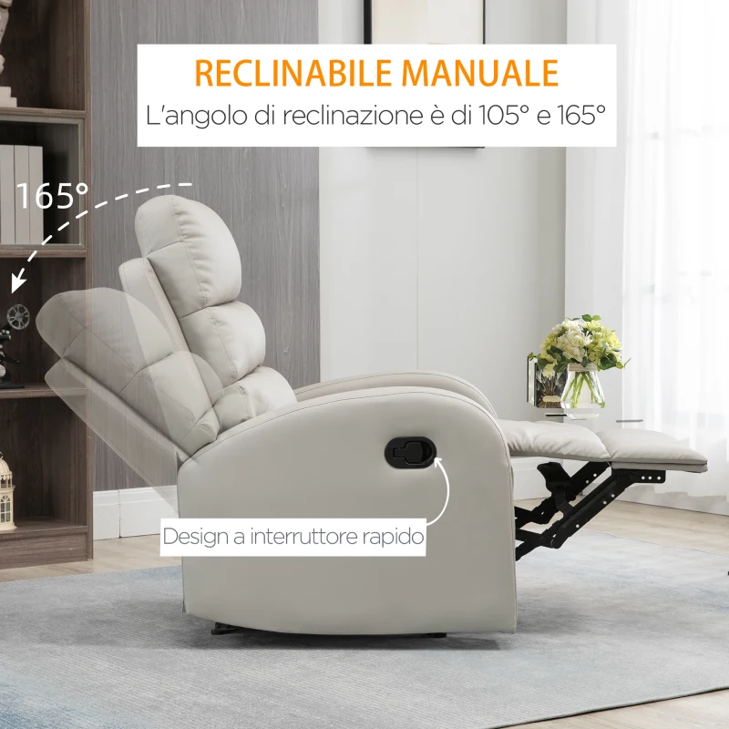 HOMCOM Poltrona Relax Reclinabile con Seduta Imbottita e Poggiapiedi per Casa e Ufficio, 80x91x102 cm, Grigio