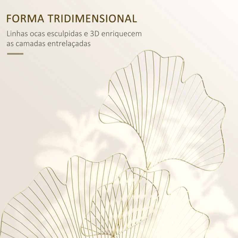 HOMCOM Decoração de Parede de Metal Folhas de Ginkgo 3D Arte de Parede Suspensa  51x94,5cm Dourado