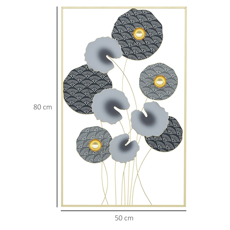 HOMCOM Decoração de Parede de Metal de Folhas de Lótus 3D Arte de Parede Suspensa para Sala de Estar Escritório 50x80cm Multicor