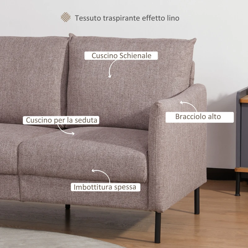 HOMCOM Divano 2 Posti in Legno per Casa e Ufficio con Seduta Rivestita in Tessuto Effetto Lino, 138x83x85 cm, Caffè