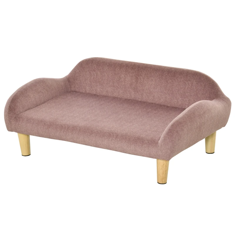 PawHut Sofá para Mascotas Tapizado en Terciopelo Suave Sofá Cama para Perros Gatos Medianos Pequeños Acolchado Grueso con Patas de Madera 70x40x28 cm Rosa