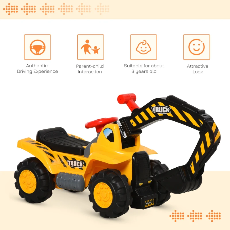 HOMCOM Jucarie Excavator – Calarit cu Cos, Varsta 3–8 Ani(m-4)