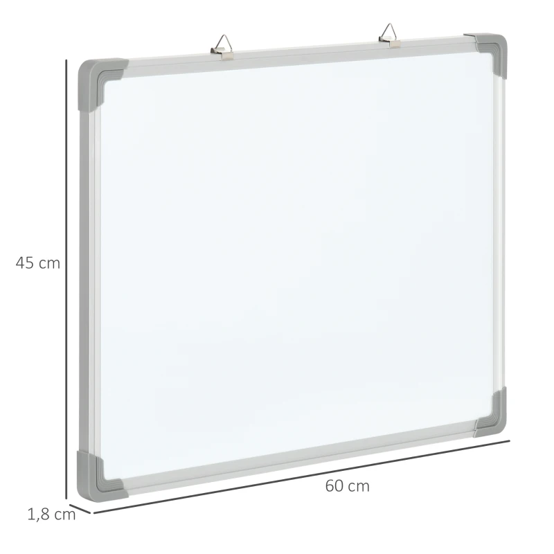 HOMCOM Quadro Magnético com Estrutura de Liga de Alumínio 60x45cm Quadro Magnético com Apagador 4 Marcadores e 10 Ímás Branco