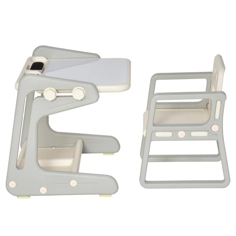 HOMCOM 2 en 1 Pupitre Infantil con Pizarra Juego de Escritorio Convertible y Silla para Niños de 1-3 Años con 3 Rotuladores y 1 Borrador 65x48x66,7 cm Gris y Blanco