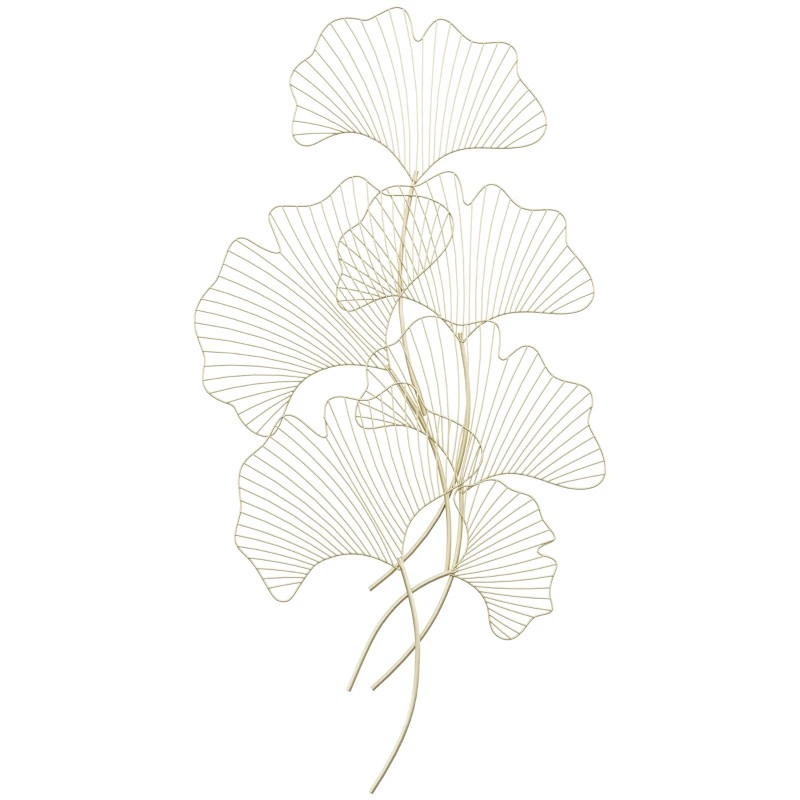 HOMCOM Decoração de Parede de Metal Folhas de Ginkgo 3D Arte de Parede Suspensa  51x94,5cm Dourado