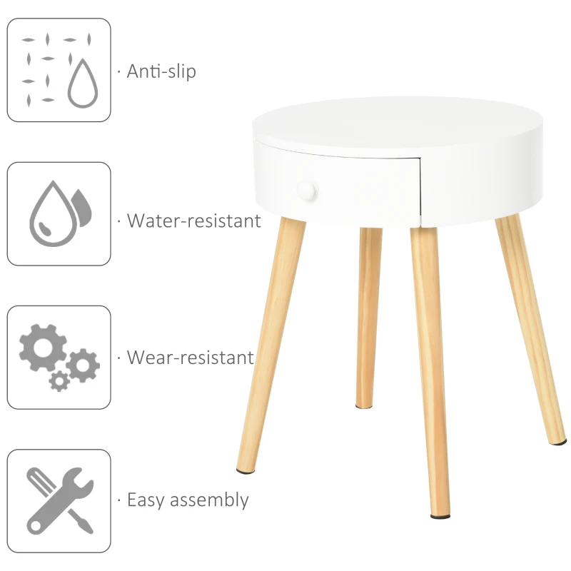 HOMCOM Noptiera Rotunda sertar organizer design inaltat din lemn alb