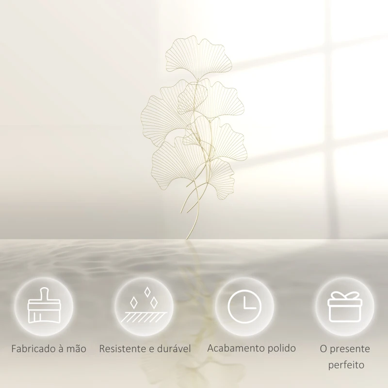 HOMCOM Decoração de Parede de Metal Folhas de Ginkgo 3D Arte de Parede Suspensa  51x94,5cm Dourado