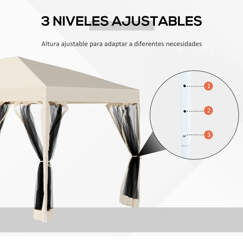 Outsunny Carpa Plegable 6x3 m Cenador para Jardín Gazebo con 6 Cortinas Mosquitera y Cremallera Bolsa de Transporte Impermeable para Exterior Crema