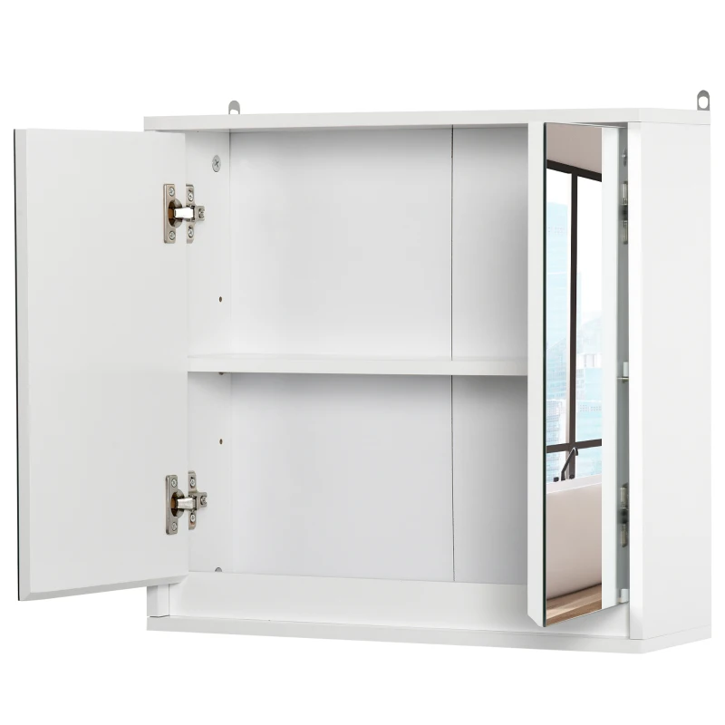 HOMCOM Armário de Casa de Banho com Espelho Móvel Suspenso de Casa de Banho com Prateleira Interior Ajustável 48x14,5x45 cm Branco