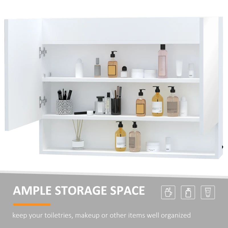 HOMCOM Dulap cu oglinda de perete cu lumini LED, raft deschis si raft intern reglabil, sticla si MDF, 80x15x60cm