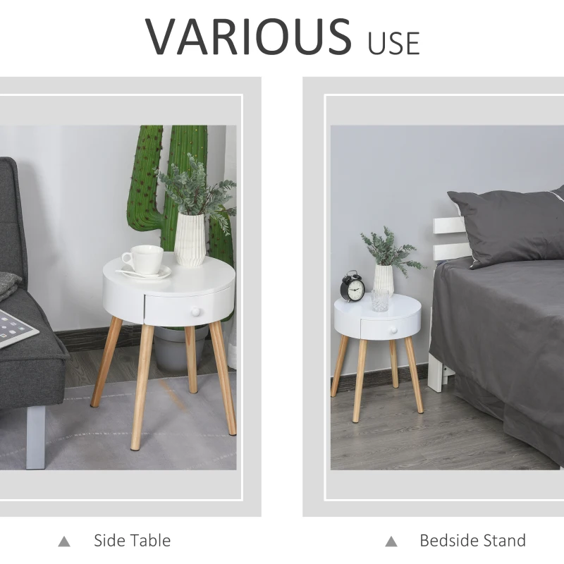 HOMCOM Noptiera Rotunda sertar organizer design inaltat din lemn alb