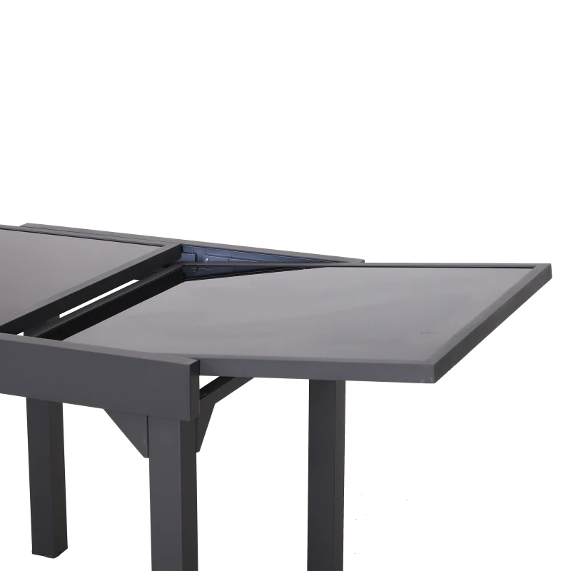 Outsunny Mesa de Jardín Mesa Extendida de Aluminio Mesa de Comedor Rectangular Tabla Vidrio Templado Carga 50kg para Terraza Patio Exterior Ofrecer Espacio Extra