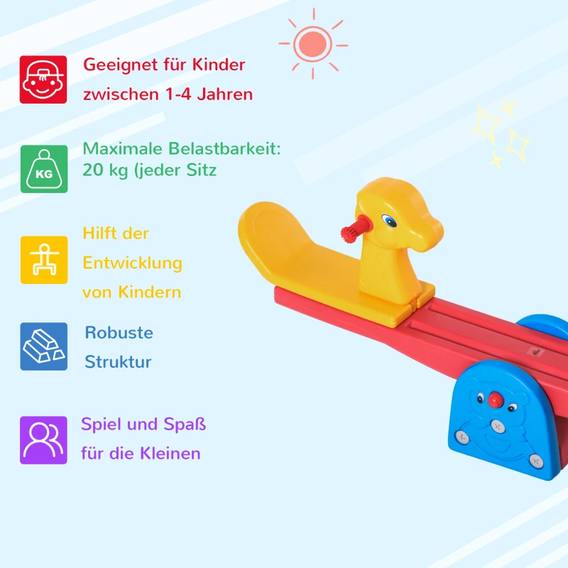 HOMCOM dzieci huśtawka ogrodowa huśtawka z motywem jelenia huśtawka dziecięca karuzela dla dzieci w wieku 1–4 lata tworzywo sztuczne wielokolorowe 150 x 32 x 60 cm