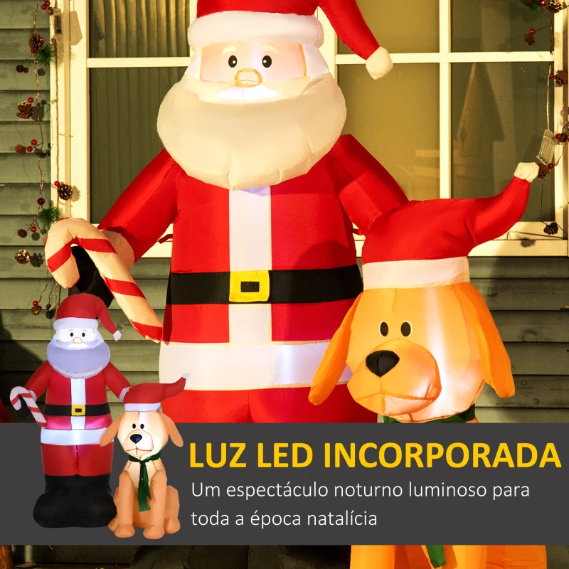 Outsunny Pai Natal Insuflável com Cão 9 Luzes LED IP44 e Inflador Elétrico Decoração de Natal 117x80x157cm Multicolorido