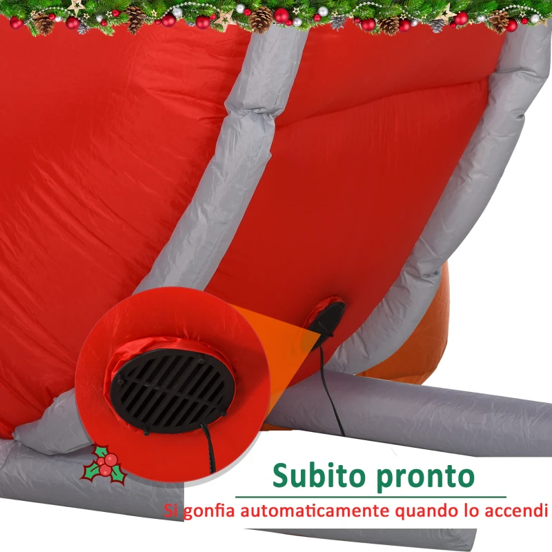 HOMCOM Babbo Natale Gonfiabile 148cm con 4 Luci a LED, Renne e Slitta, Decorazione Natalizia Impermeabile IP44